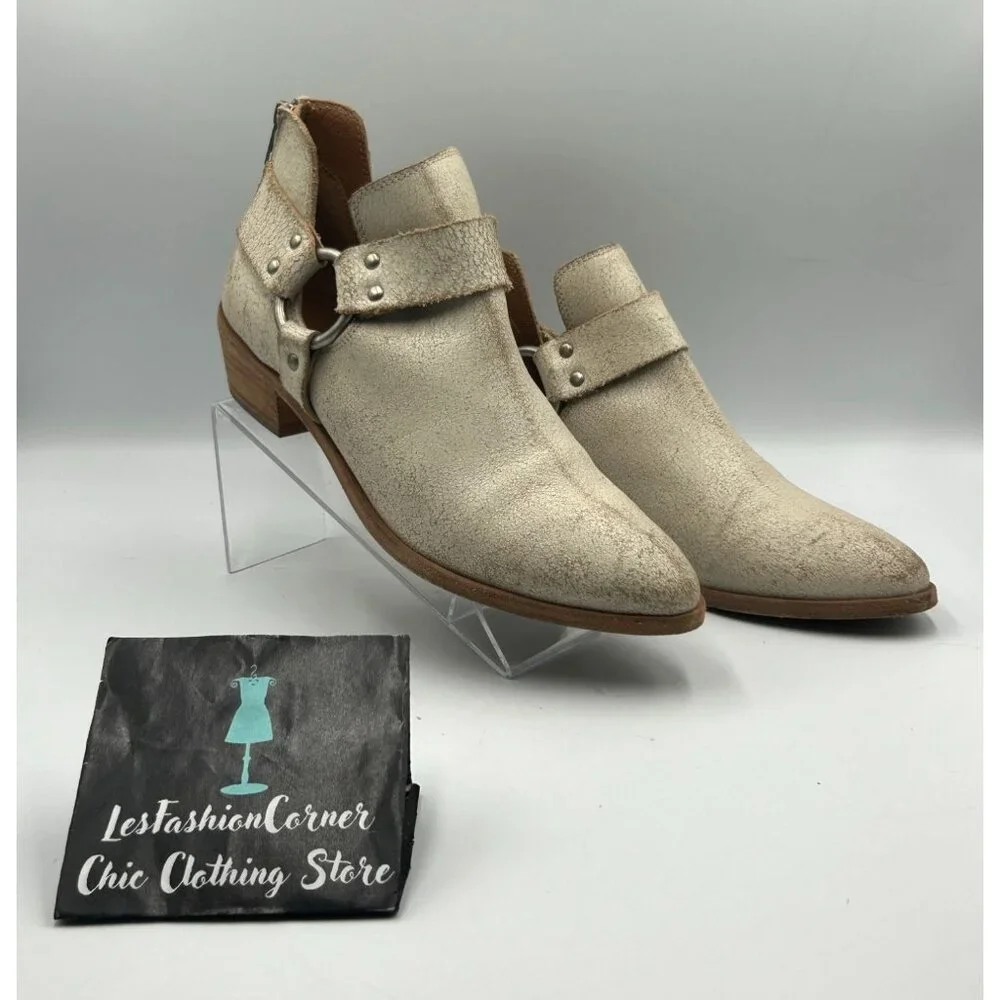 Frye Women Distressed Beige Leather Ray Harness Western Ankle Boots Sz 9.5 3255 - Picture 10 of 16